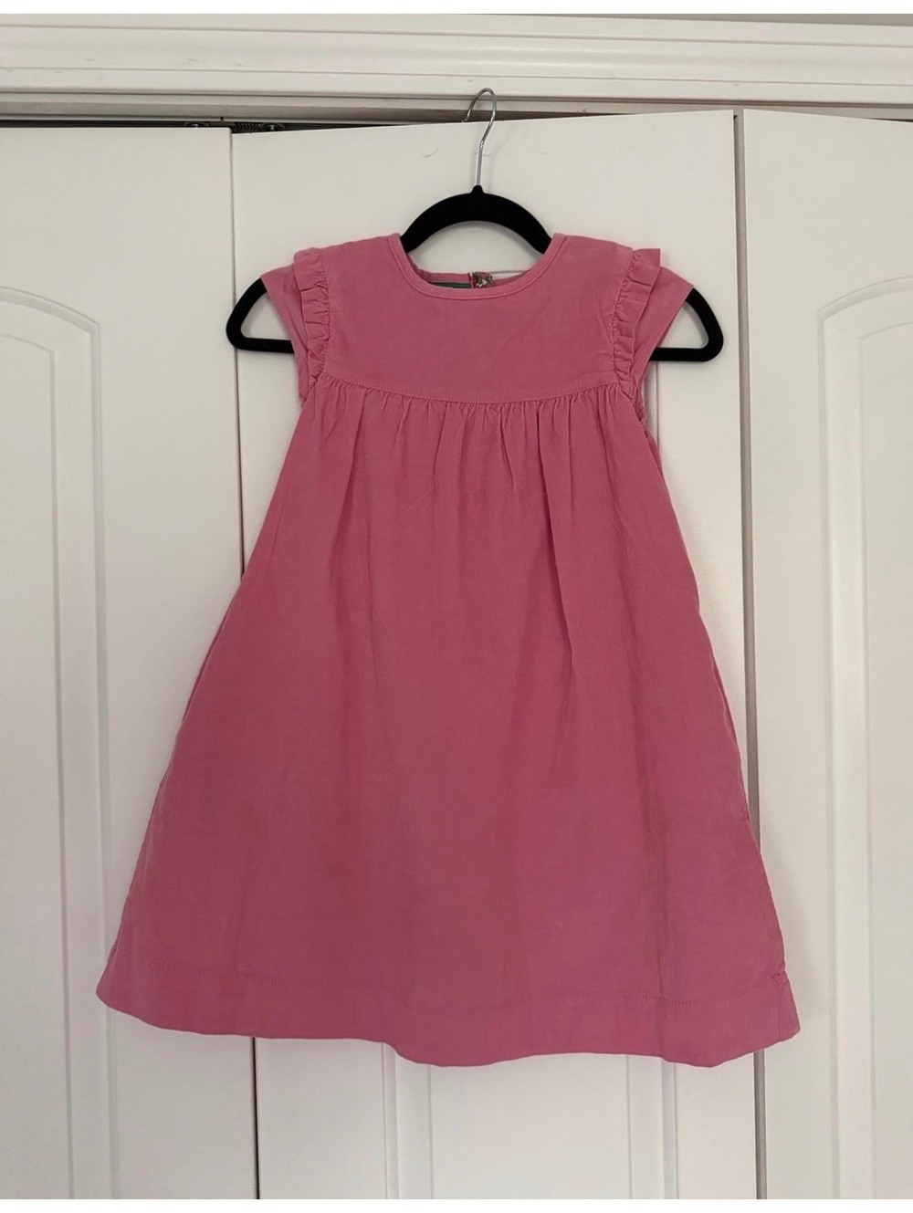 Mini Boden Girls Pink Corduroy Dress Size 8-9Y 134cm with Ruffle Sleeves